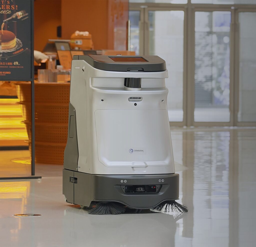 Hier sieht man die Zukunft der Reinigung, CenoBot Sp50 reinigt auf diesem Foto einen Fleck in einem Bäcker. 